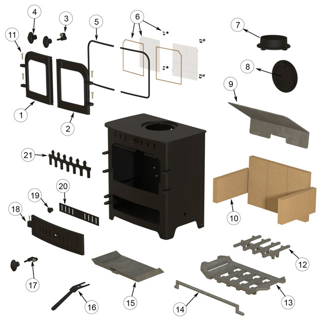 Villager Chelsea Duo Twin Door Multifuel Series 3 Stove Spares and