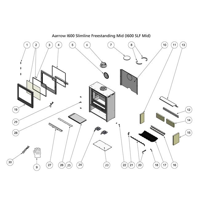 Aarrow I600 Slimline Freestanding Mid (Black) Stove Spares and